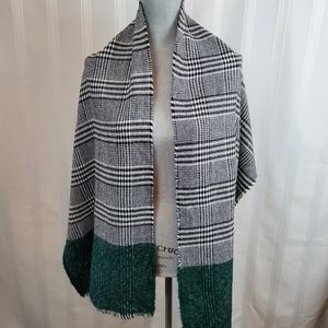 INC Plaid Black and White Houndstooth and Green Scarf